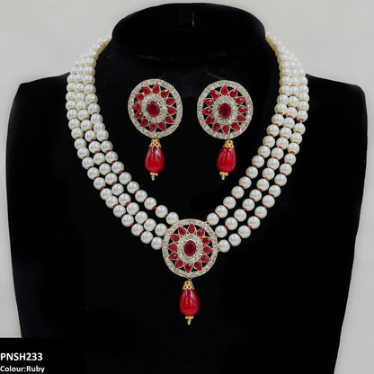 PNSH233 SDQ Flower Pearl Drop Necklace Set