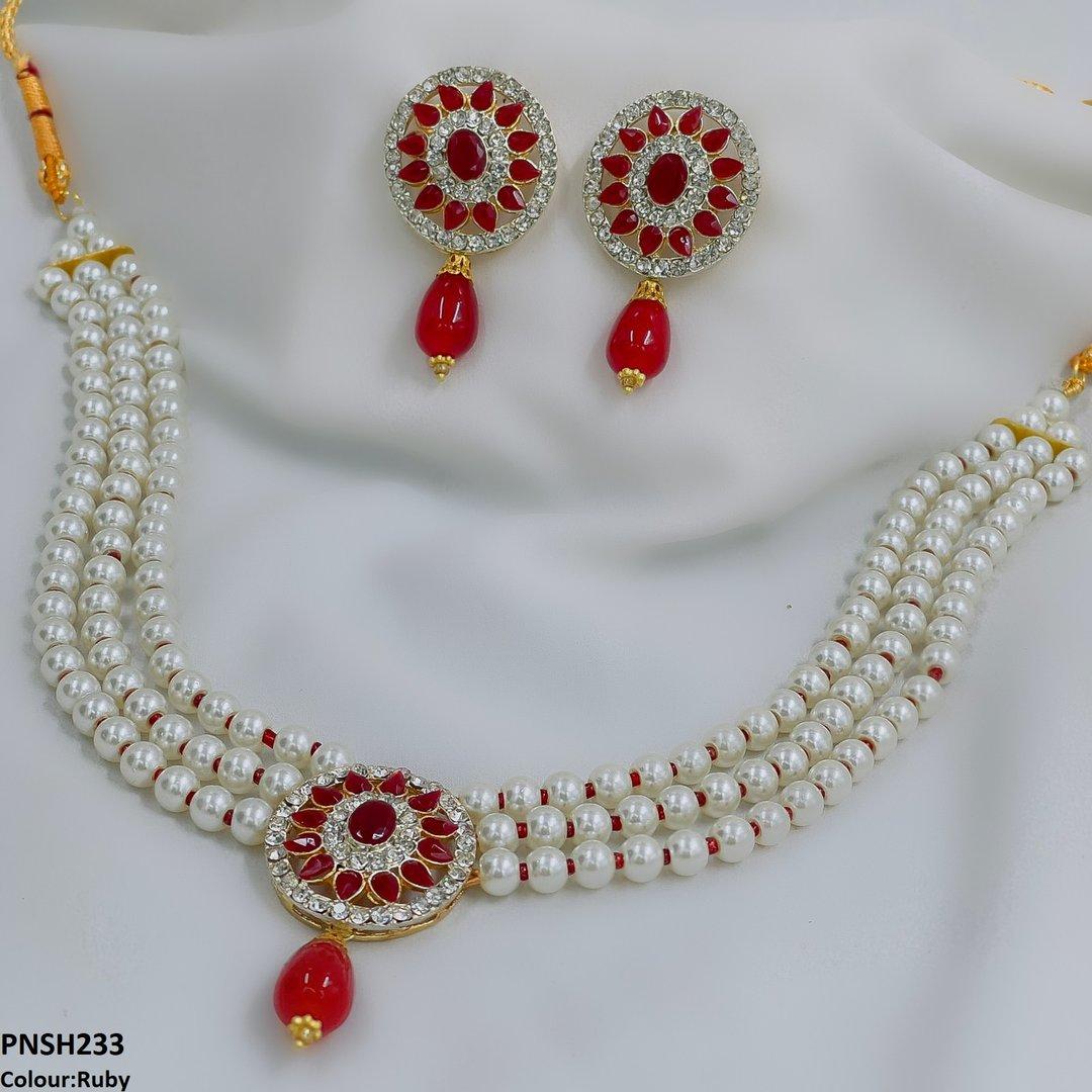 PNSH233 SDQ Flower Pearl Drop Necklace Set