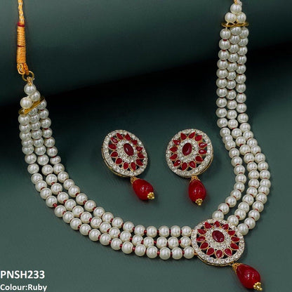 PNSH233 SDQ Flower Pearl Drop Necklace Set