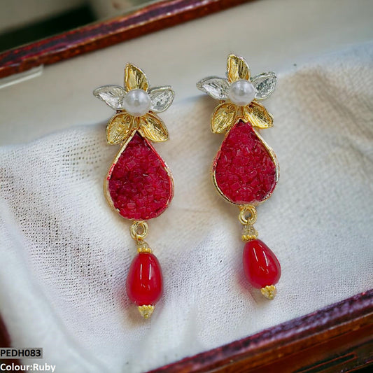 PEDH083 SDQ Flower Pearl Drop Earrings
