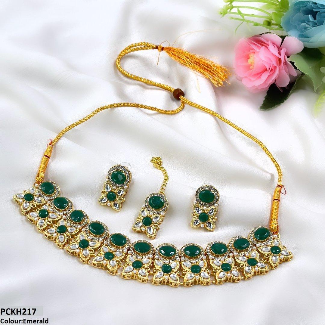PCKH217 SDQ Oval/Tear/Flower Drop Choker Set