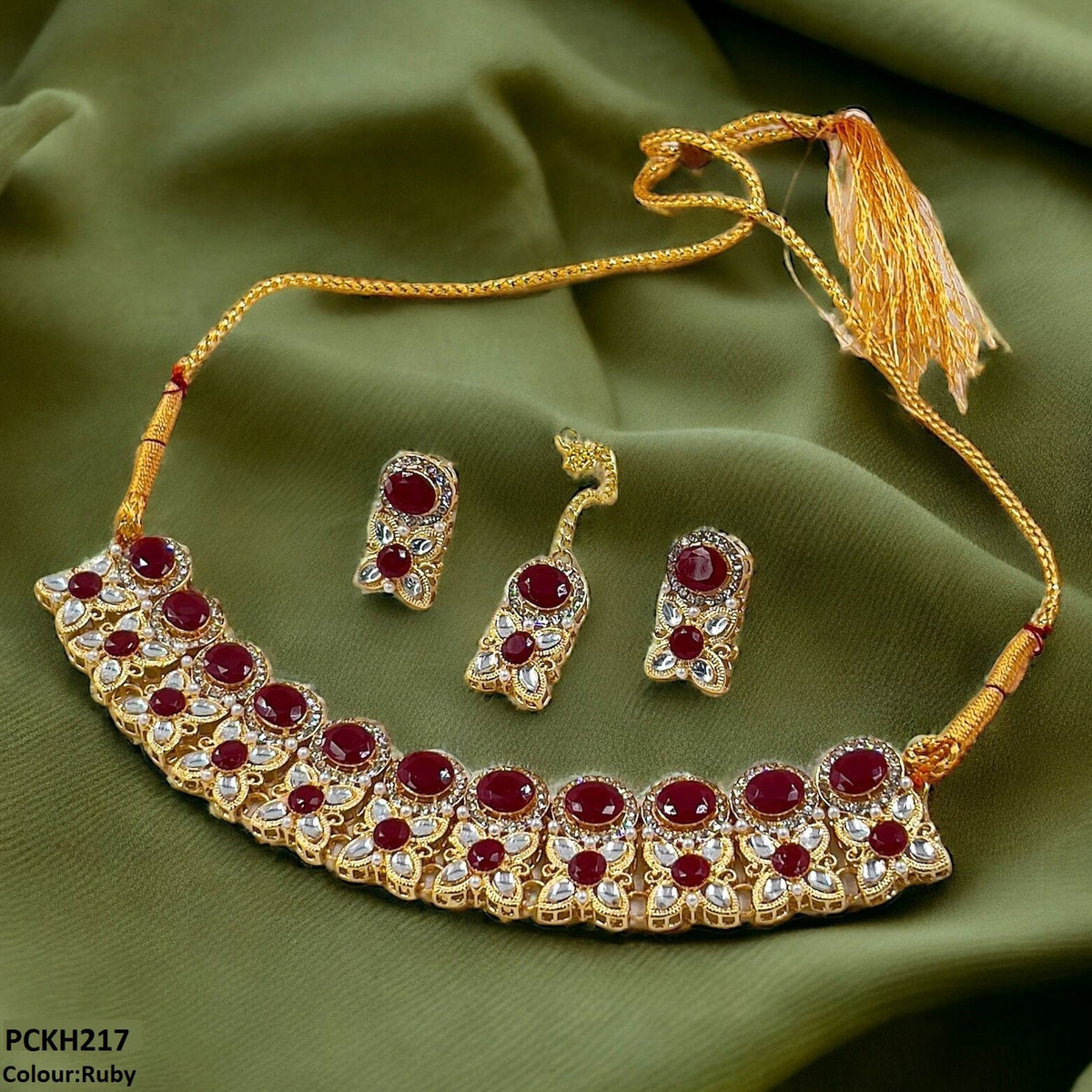 PCKH217 SDQ Oval/Tear/Flower Drop Choker Set