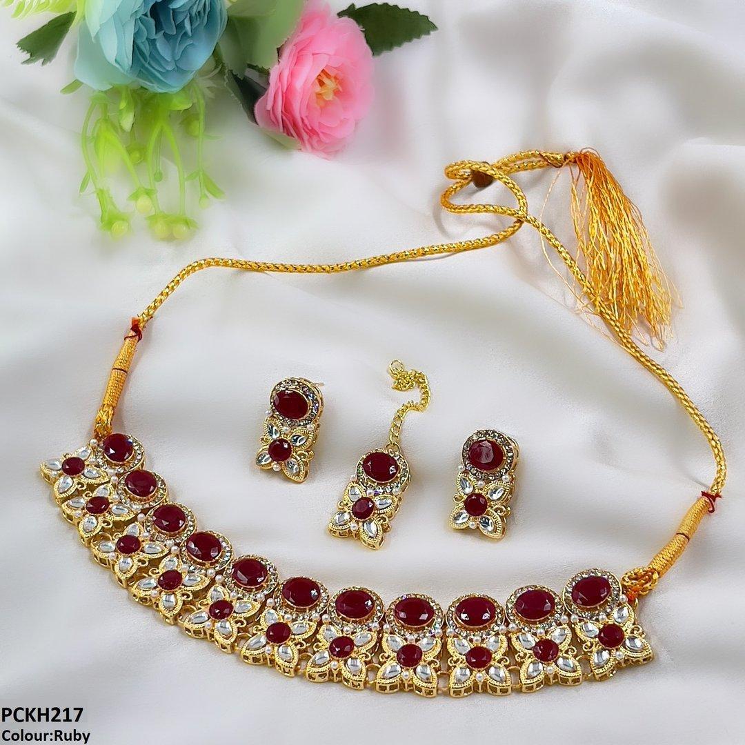 PCKH217 SDQ Oval/Tear/Flower Drop Choker Set