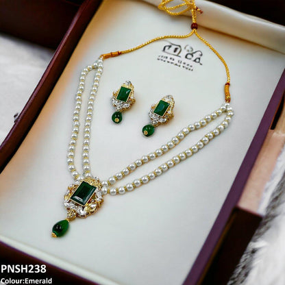 PNSH238 SDQ Rectangle Pearl Drop Necklace Set
