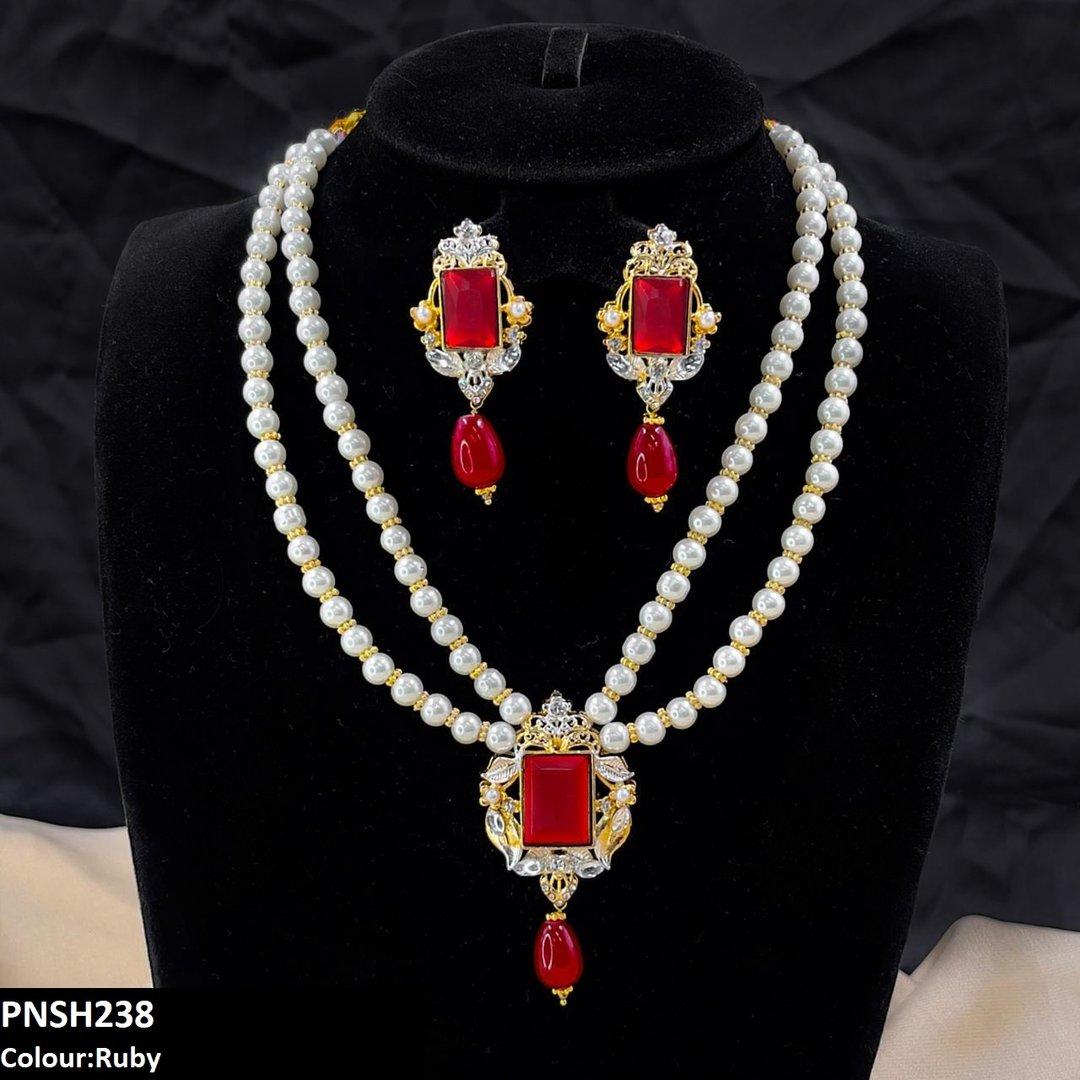 PNSH238 SDQ Rectangle Pearl Drop Necklace Set