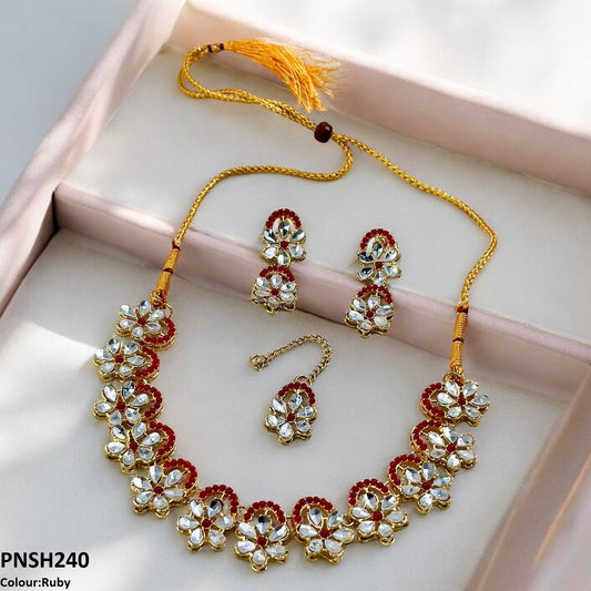PNSH240 SDQ Flower Tear Stone Necklace Set