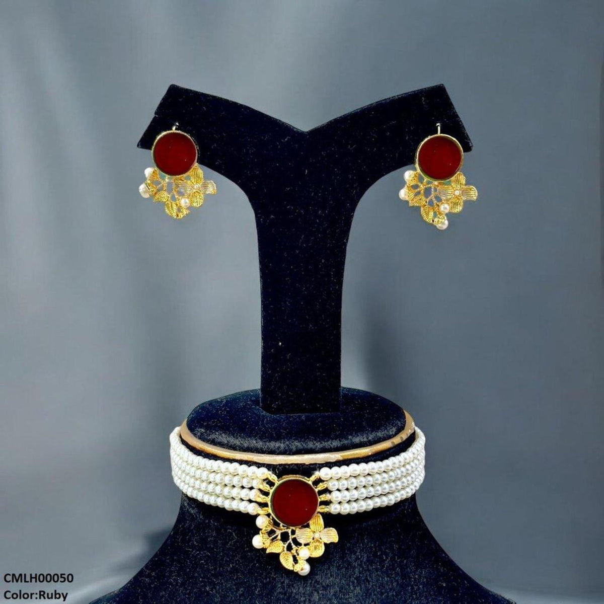 CMLH00050 MZM Circle Flower Pearl Choker Set - CMLH