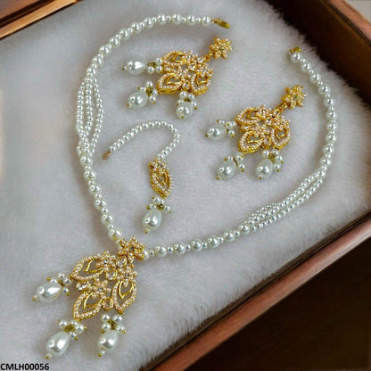 CMLH00056 MZM Flower Pearl Drop Mala Set - CMLH