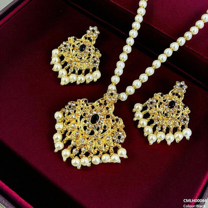 CMLH00066 MZM Oval/Flower Pearl Drop Mala Set -