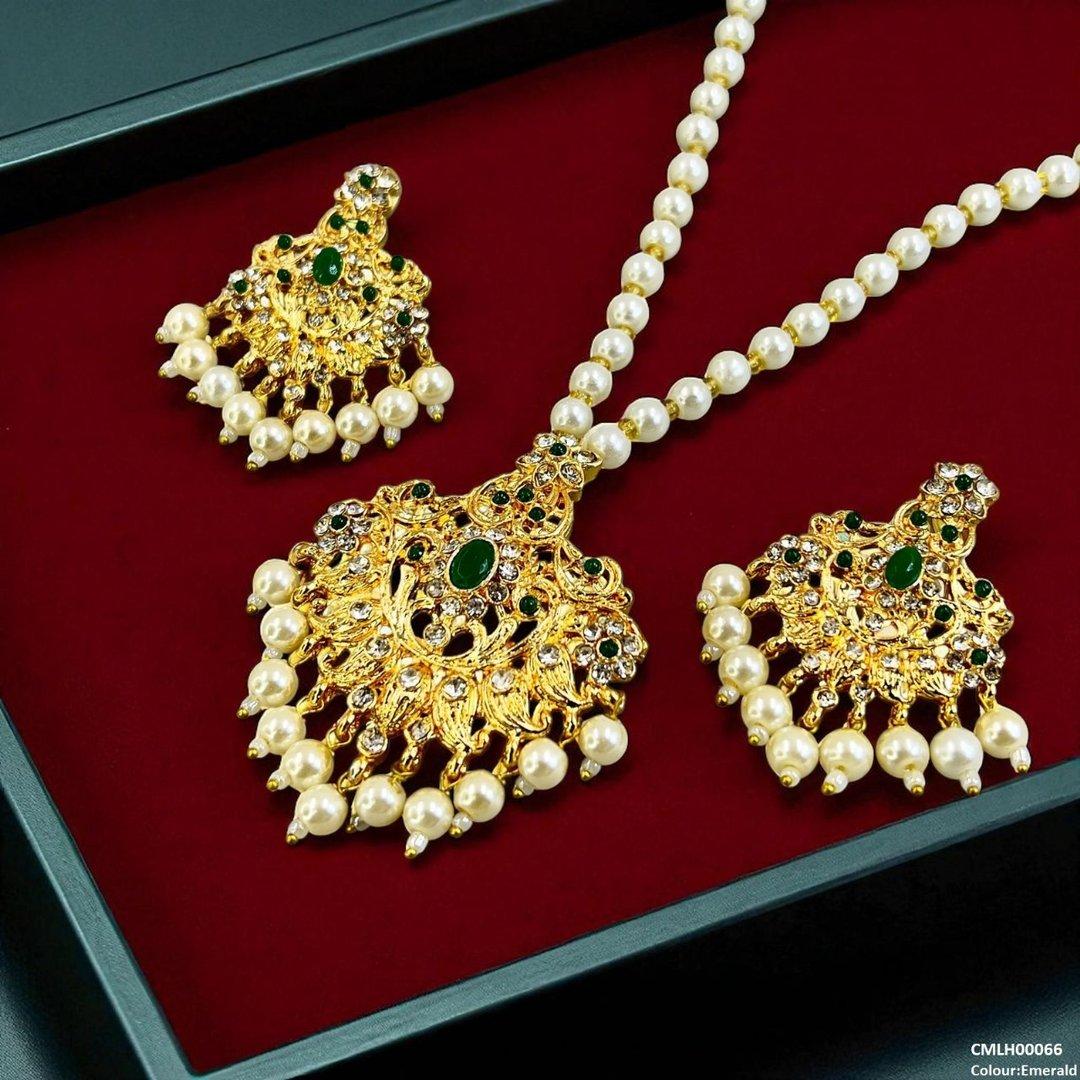 CMLH00066 MZM Oval/Flower Pearl Drop Mala Set -