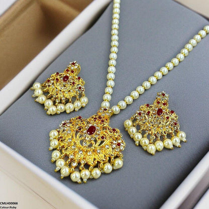 CMLH00066 MZM Oval/Flower Pearl Drop Mala Set -