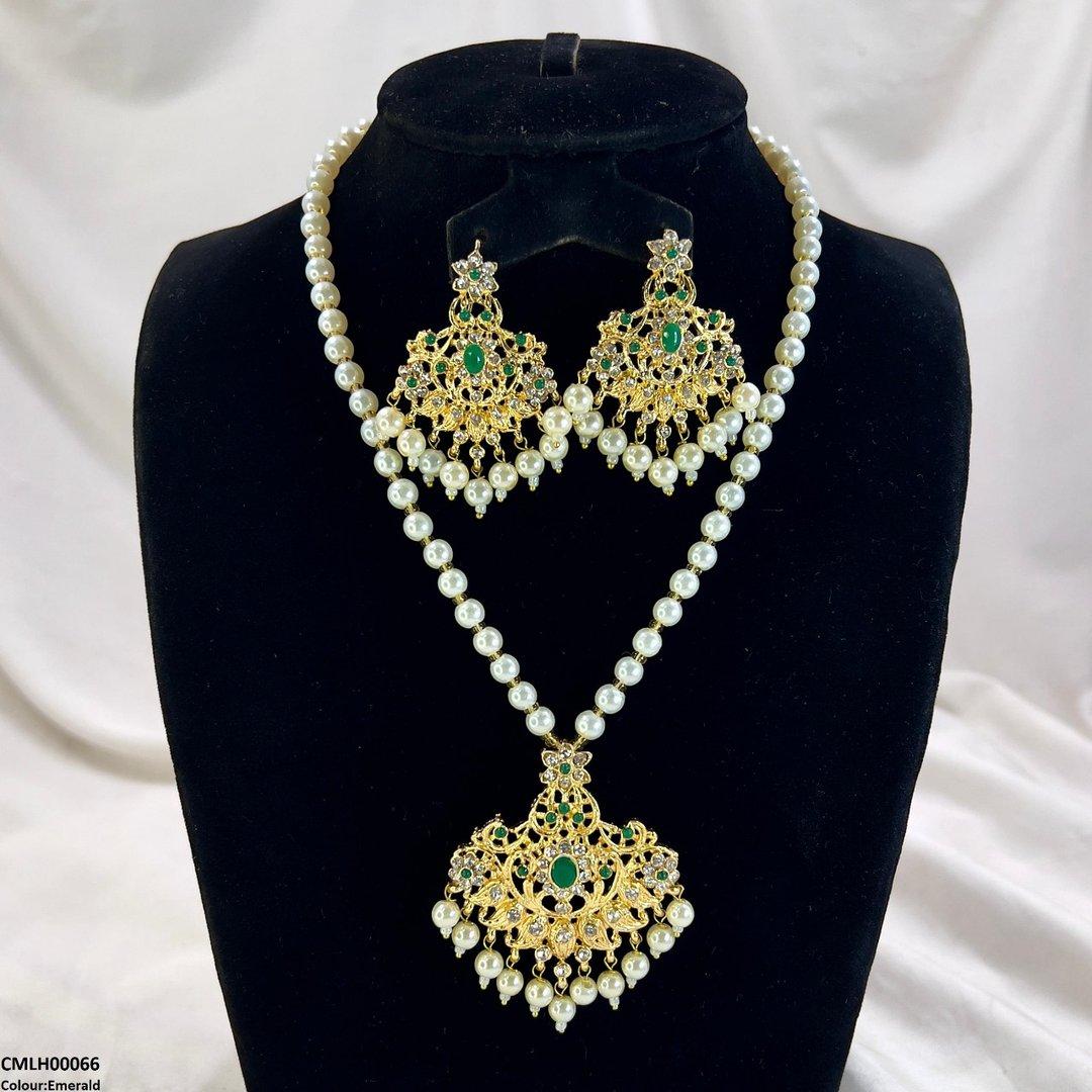 CMLH00066 MZM Oval/Flower Pearl Drop Mala Set -