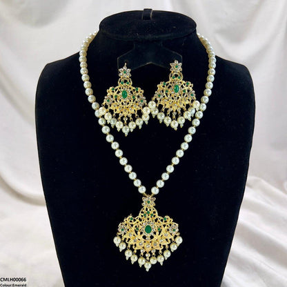 CMLH00066 MZM Oval/Flower Pearl Drop Mala Set -