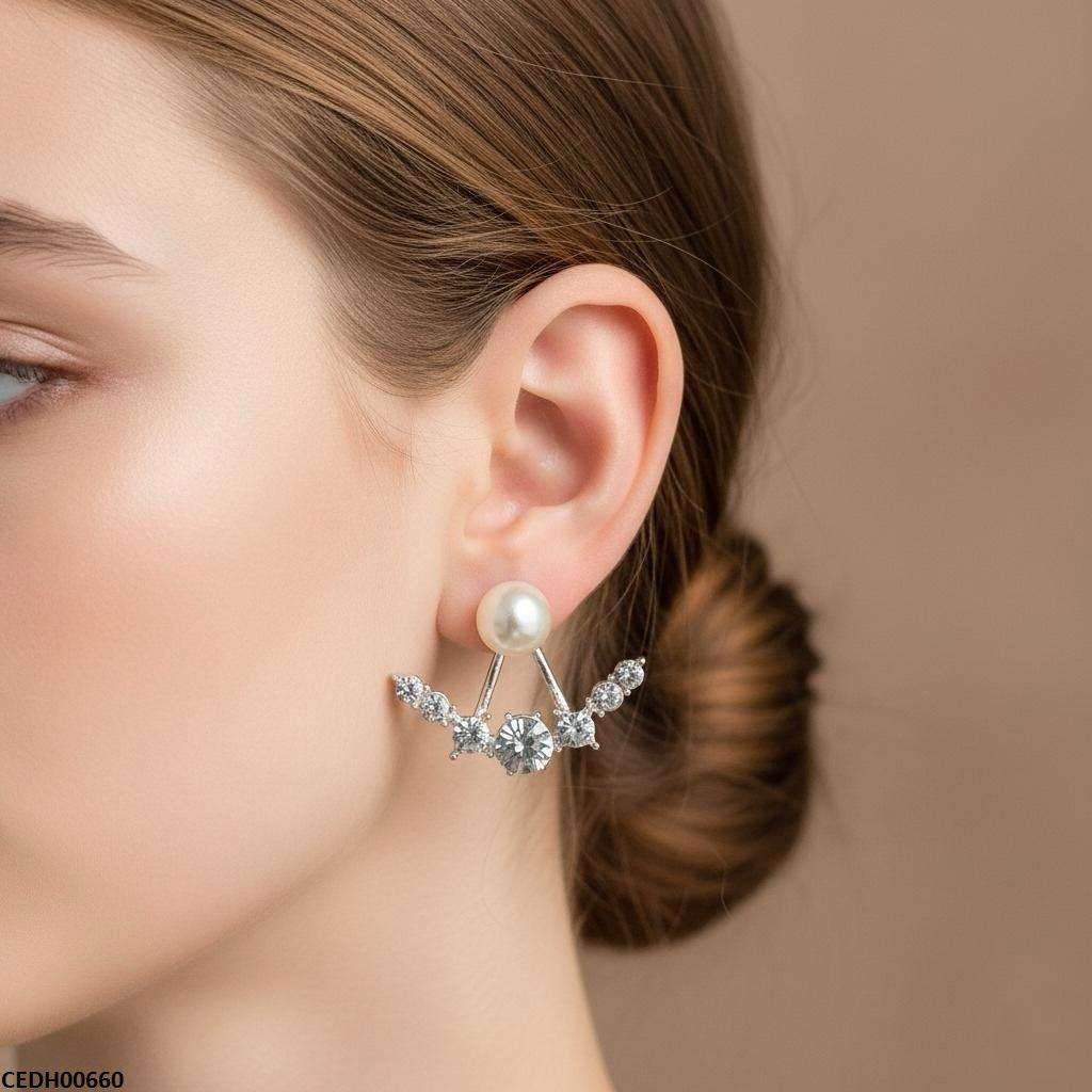 CEDH00660 SDQ Round Pearl Earrings - CEDH