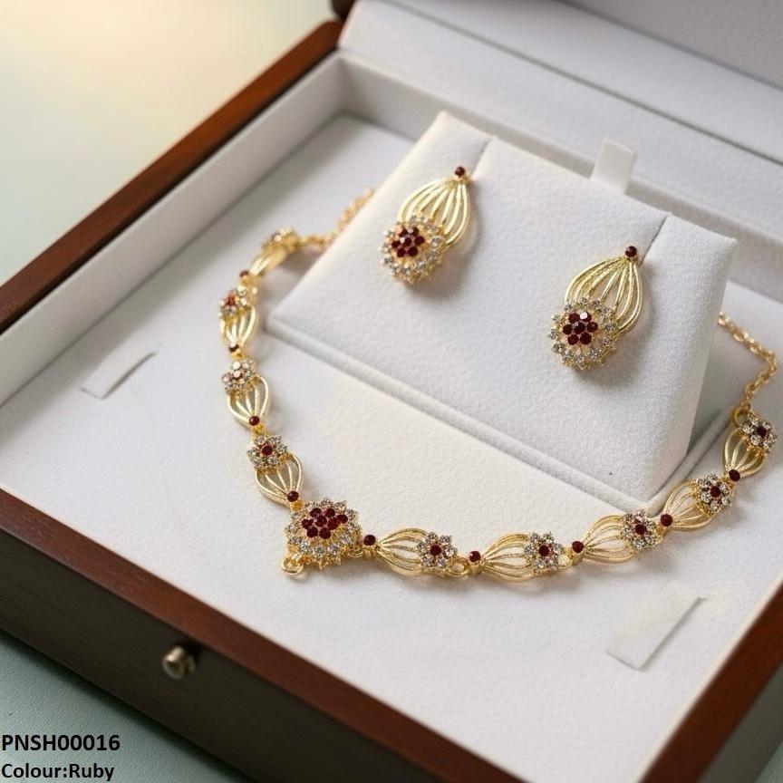 PNSH00016 SDQ Rose Flower Necklace Set - PNSH