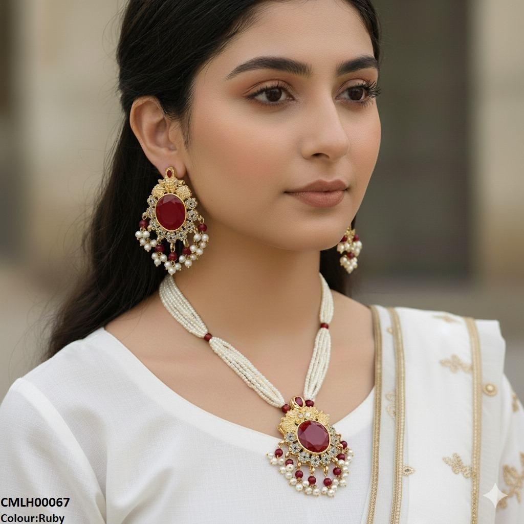 CMLH00067 MZM Round Pearl Drop Mala Set - CMLH