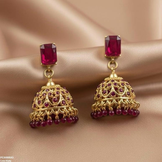 PEJH00043 SDQ Rectangle Pearl Drop Jhumki - PEJH