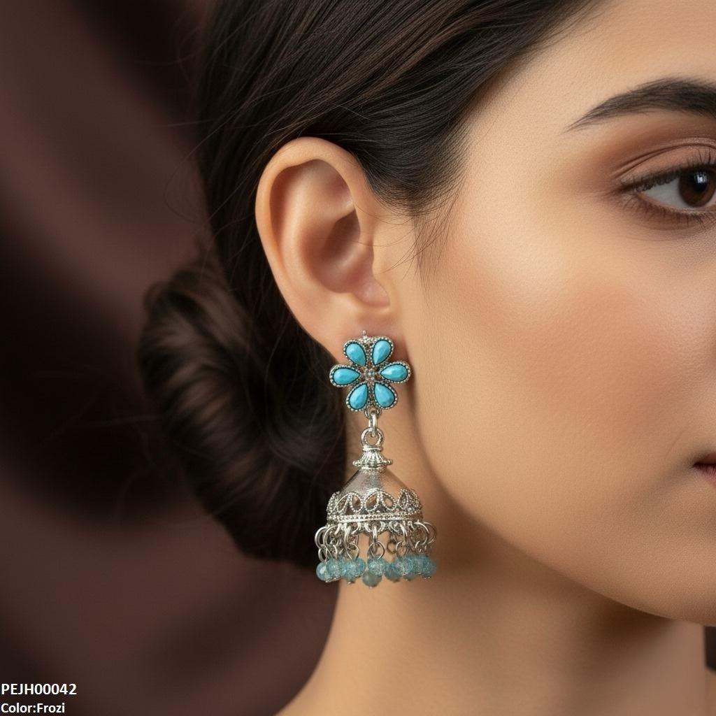 PEJH00042 SDQ Flower Pearl Drop Jhumki - PEJH
