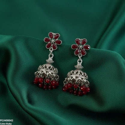 PEJH00042 SDQ Flower Pearl Drop Jhumki - PEJH