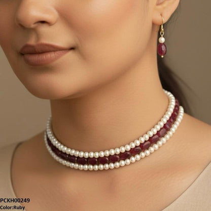 PCKH00249 FRN Three-Layered Pearl Choker Set - PCKH