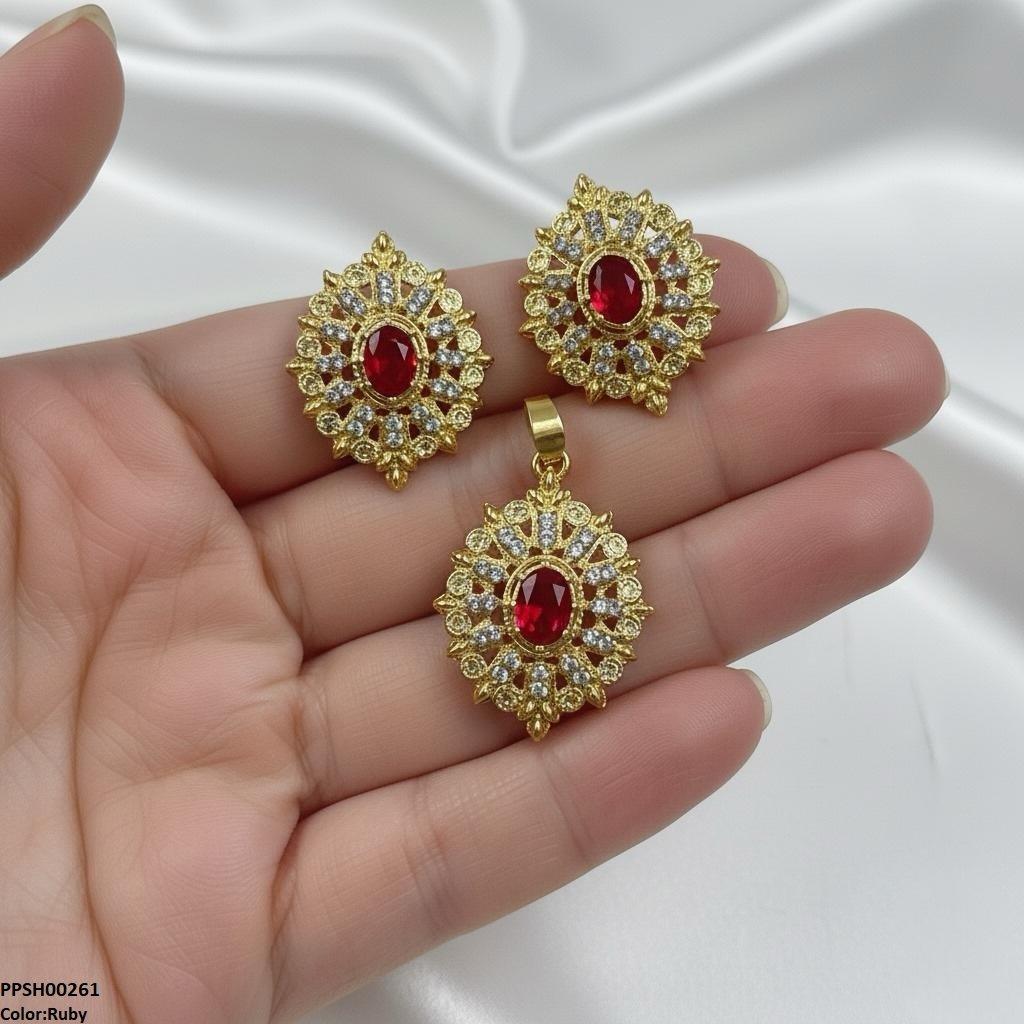 PPSH00261 MZM Oval Flower Pendant Set - PPSH