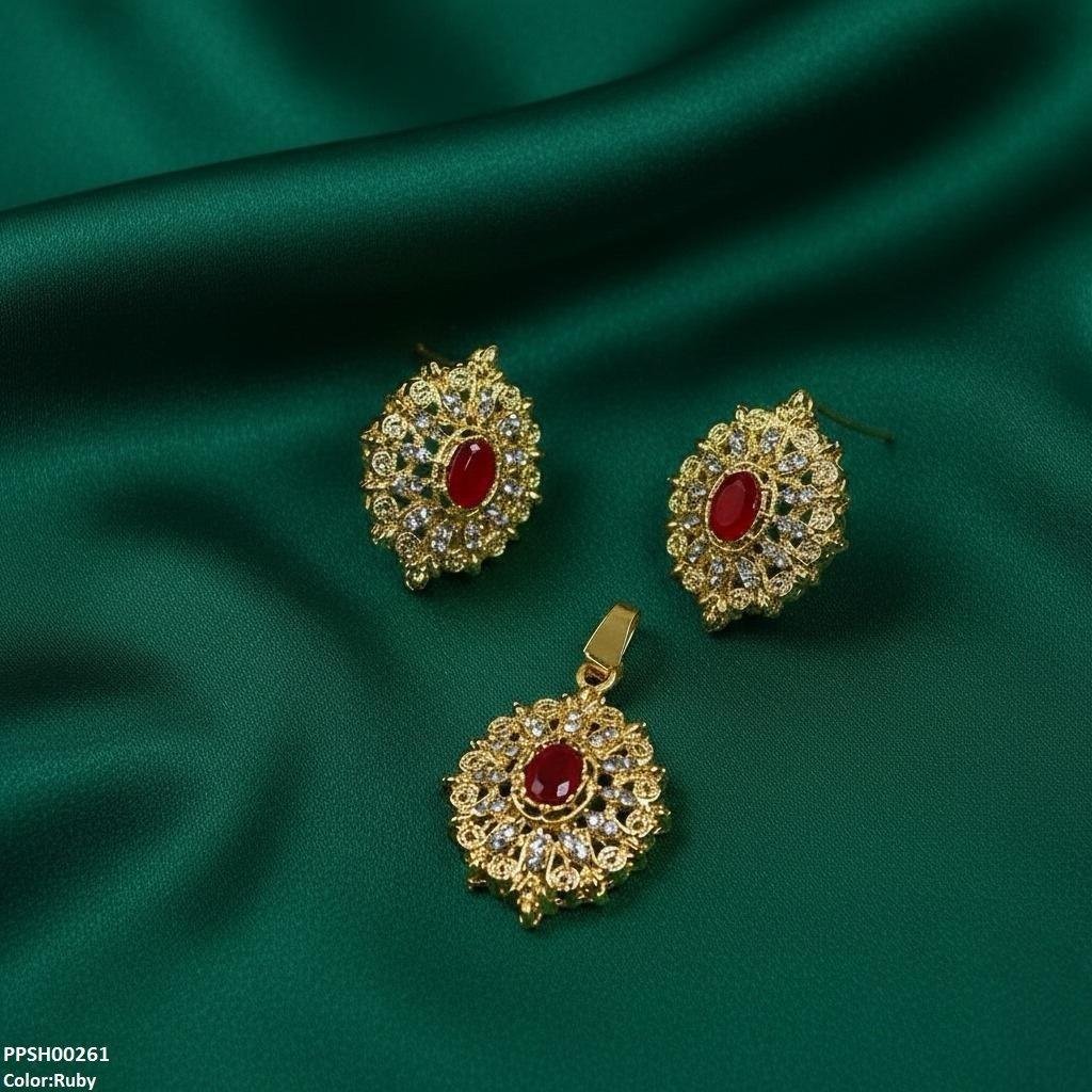 PPSH00261 MZM Oval Flower Pendant Set - PPSH