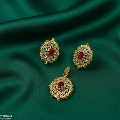PPSH00261 MZM Oval Flower Pendant Set - PPSH