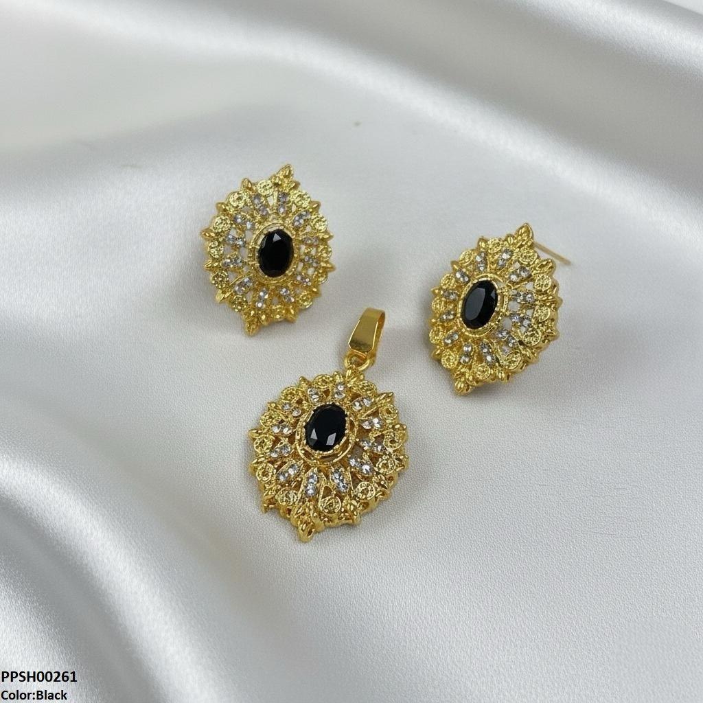 PPSH00261 MZM Oval Flower Pendant Set - PPSH