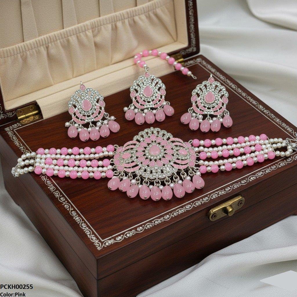 PCKH00255 SDQ Tear White Pearl Drop Choker Set - PCKH