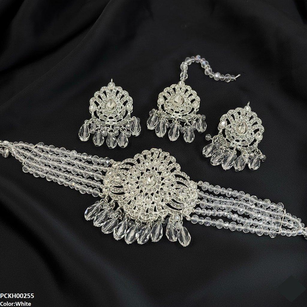 PCKH00255 SDQ Tear White Pearl Drop Choker Set - PCKH