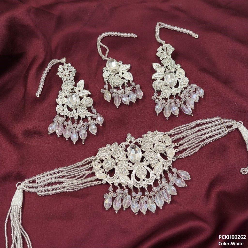 PCKH00262 SDQ Oval/Flower Pearl Drop Choker Set - PCKH