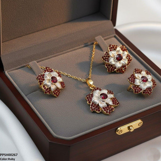 PPSH00267 SDQ Round Flower Pendant Set - PPSH
