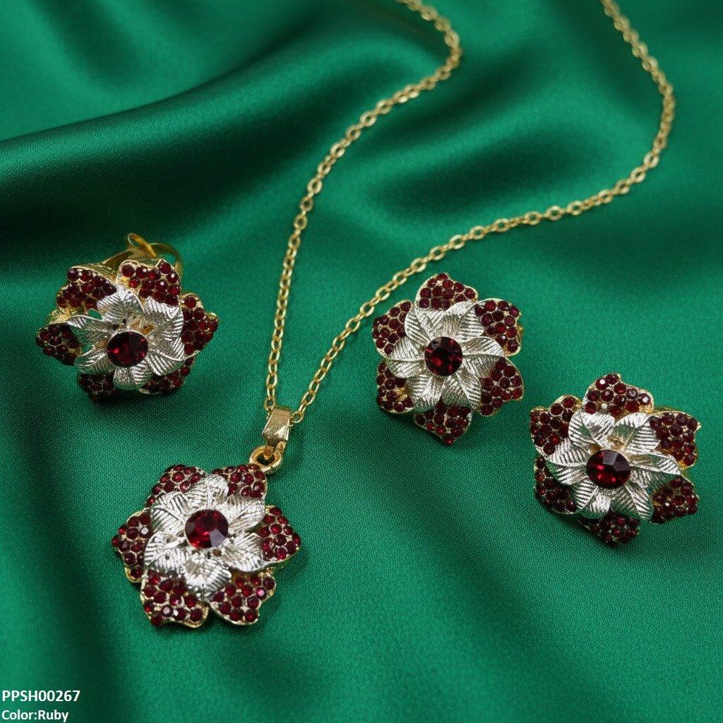 PPSH00267 SDQ Round Flower Pendant Set - PPSH
