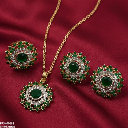 PPSH00268 SDQ Round Stone Flower Pendant Set - PPSH
