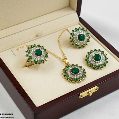PPSH00268 SDQ Round Stone Flower Pendant Set - PPSH