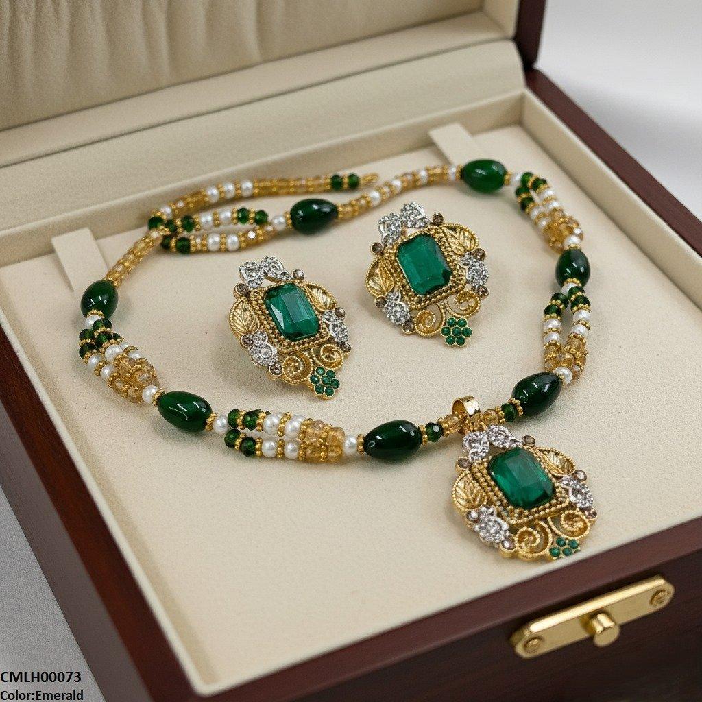 CMLH00073 SDQ Rectangle Flower Drop Mala Set  - CMLH