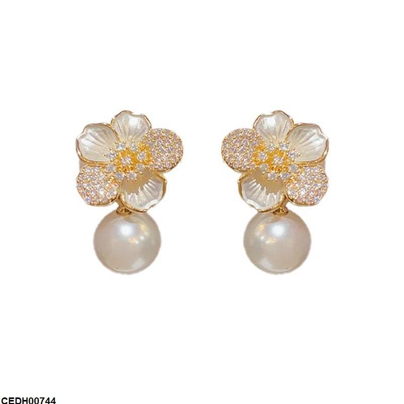 CEDH00744 YHC Flower Pearl Drop Earrings - CEDH