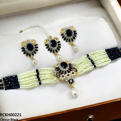 PCKH00221 SDQ Oval Pearl Drop Choker Set - PCKH