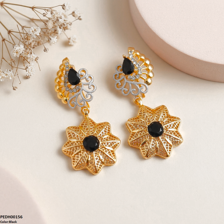 PEDH00156 FRN Tear Flower Drop Earrings - PEDH