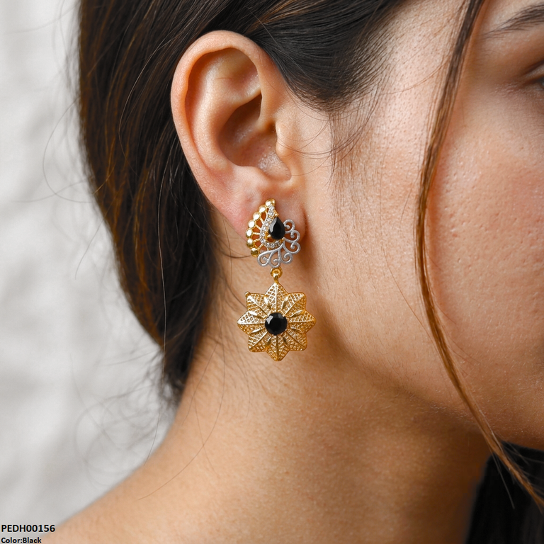 PEDH00156 FRN Tear Flower Drop Earrings - PEDH