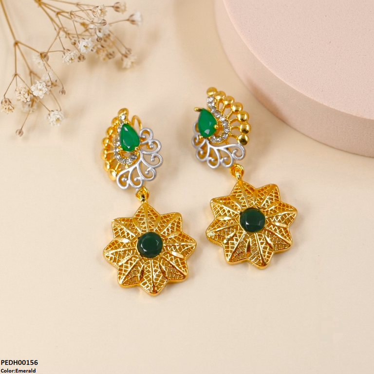 PEDH00156 FRN Tear Flower Drop Earrings - PEDH