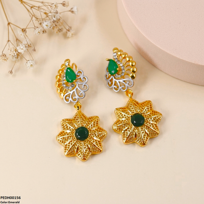 PEDH00156 FRN Tear Flower Drop Earrings - PEDH