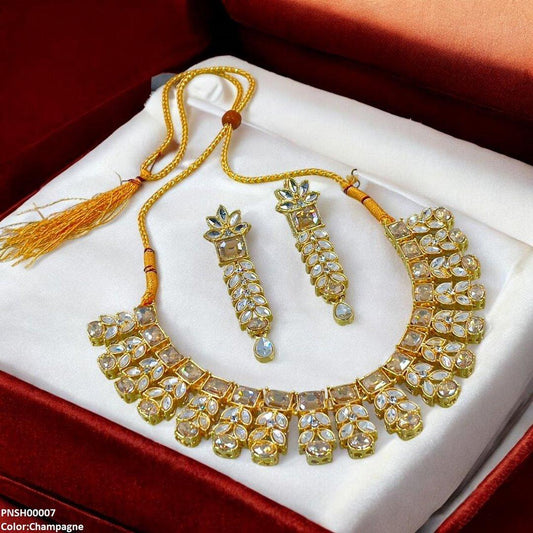 PNSH00007 SDQ Reactangle/Oval Tear Necklace Set - PNSH