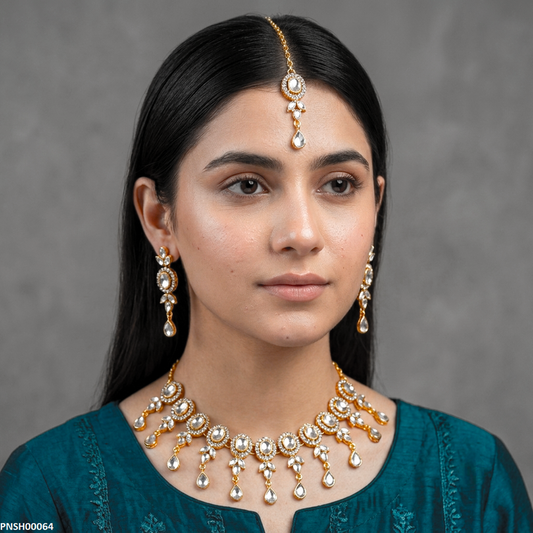 PNSH00064 FRN Oval Tear Drop Necklace set  - PNSH