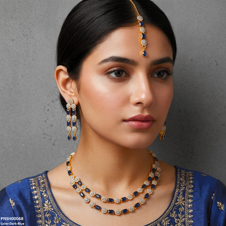 PNSH00068  FRN Rectangle/Double Layer Necklace Set - PNSH