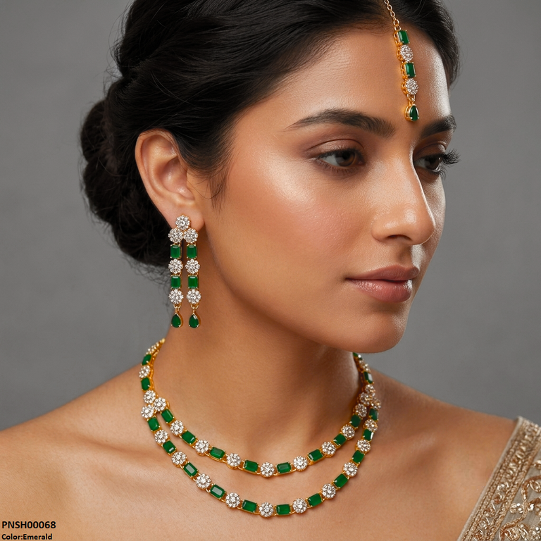 PNSH00068  FRN Rectangle/Double Layer Necklace Set - PNSH