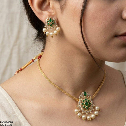 PNSH00088 SDQ Round Pearl Drop Necklace Set - PNSH