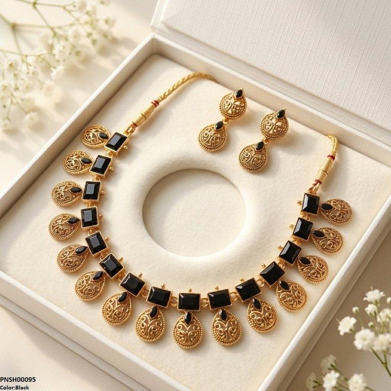 PNSH00095 SDQ Rectangle Tear Necklace Set - PNSH