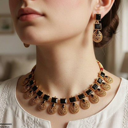 PNSH00095 SDQ Rectangle Tear Necklace Set - PNSH