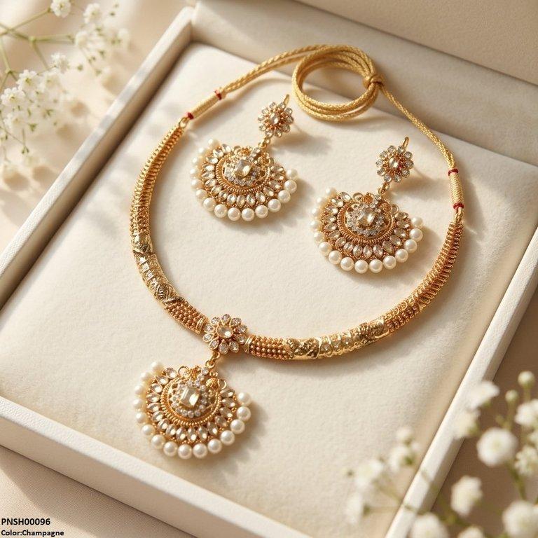 PNSH00096 SDQ Flower/Moon Pearl Necklace Set - PNSH